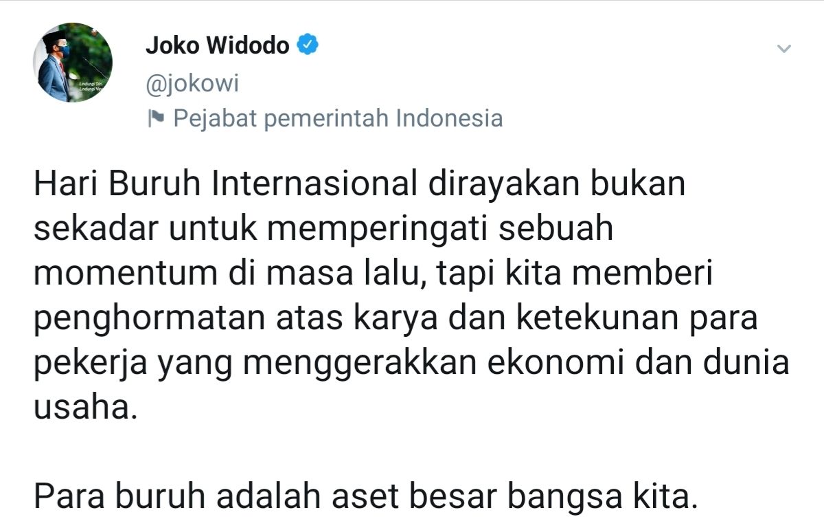 Ucapan soal Hari Buruh Internasional dari Presiden Jokowi
