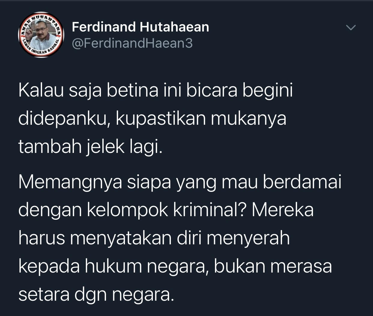 Cuitan Ferdinand Hutahaean yang respons pernyataan Veronica Koman soal KKB.