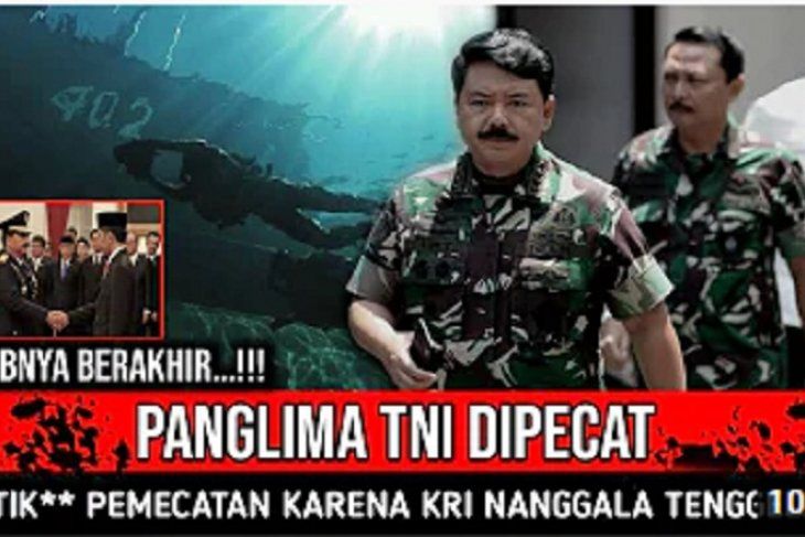 Tangkapan layar hoaks yang menyatakan bahwa Panglima TNI Marsekal Hadi Tjahjanto dipecat.