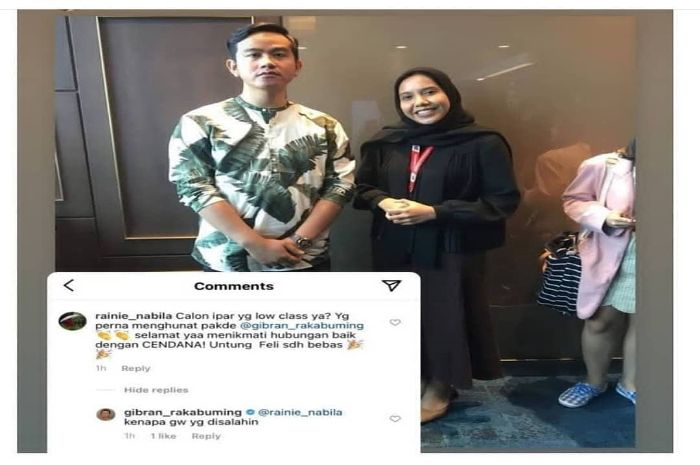 Gibran Rakabuming balas komentar netizen yang mengomentari fotonya bersama Nadya Arifta.*