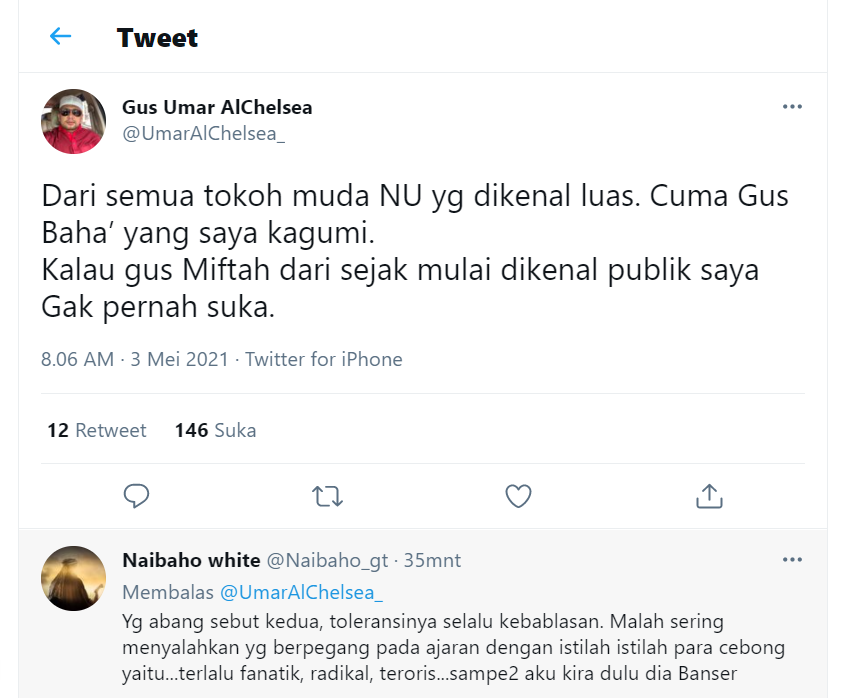 Tangkapan layar tweet Gus Umar Hasibuan