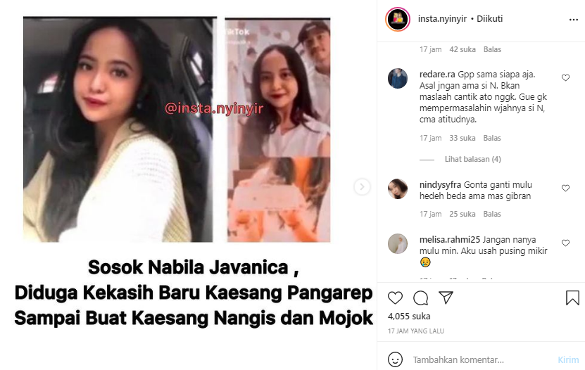 Komentar netizen terhadap Nabila Javanica.