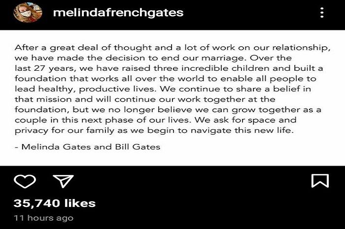 Melinda Gates dan Bill Gates menyatakan untuk mengakhiri pernikahan