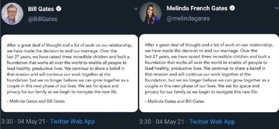 Kolase dari unggahan akun Twitter Bill Gates dan Melinda Gates.