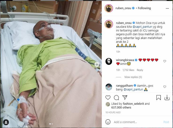 Ruben Onsu sampaikan kabar kurang mengenakkan dari dunia hiburan, komedian Pesbukers Sapri Pantun terlihat sakit di ranjang rumah sakit.