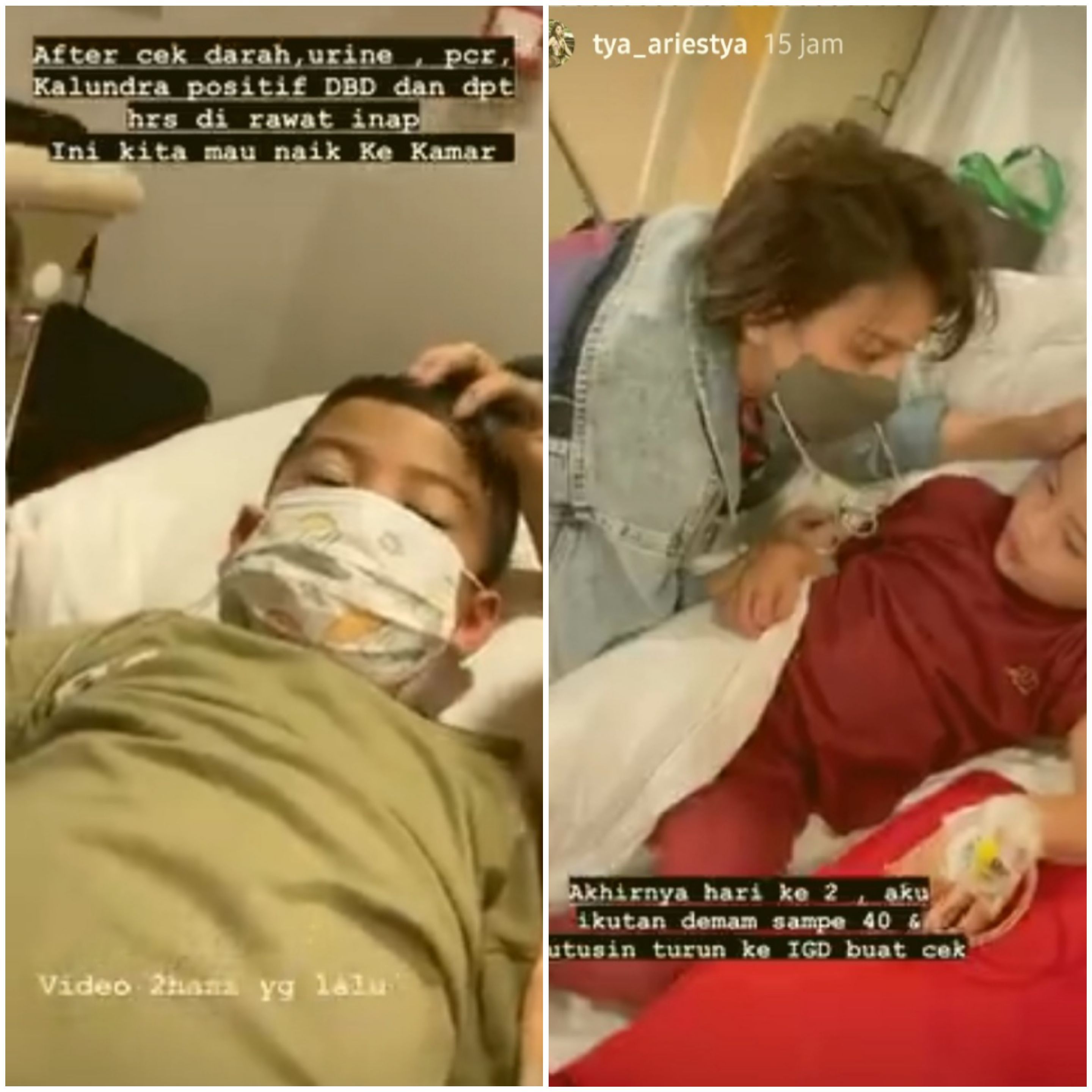 Tya Ariestya dan putra sulungnya, Kanaka, menjalani perawatan di rumah sakit usai sama-sama terjangkit demam berdarah dengue (DBD).*