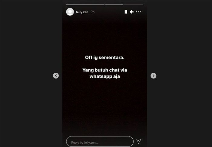 Story Felly Zen setelah Instagramnya banjir komentar netizen.