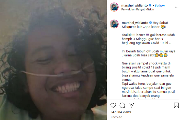 Tangkapan layar unggahan Instagram Marshel Widianto.