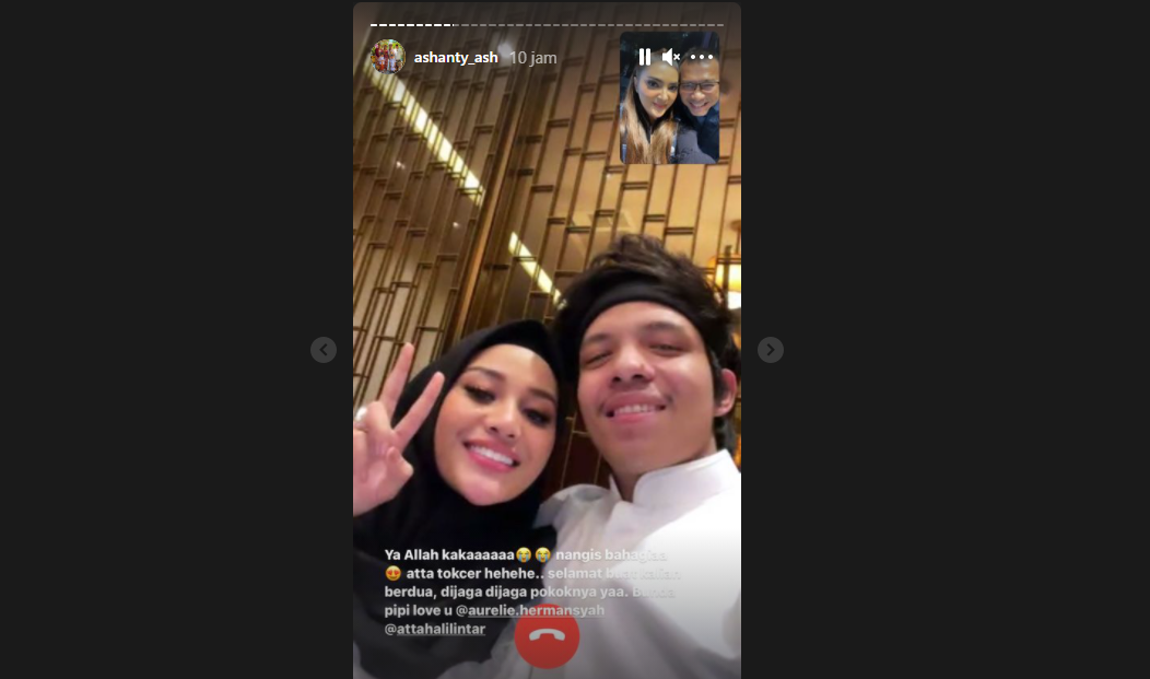 Unggahan ashanty di Instagram Story-nya saat video call bersama pasangan muda