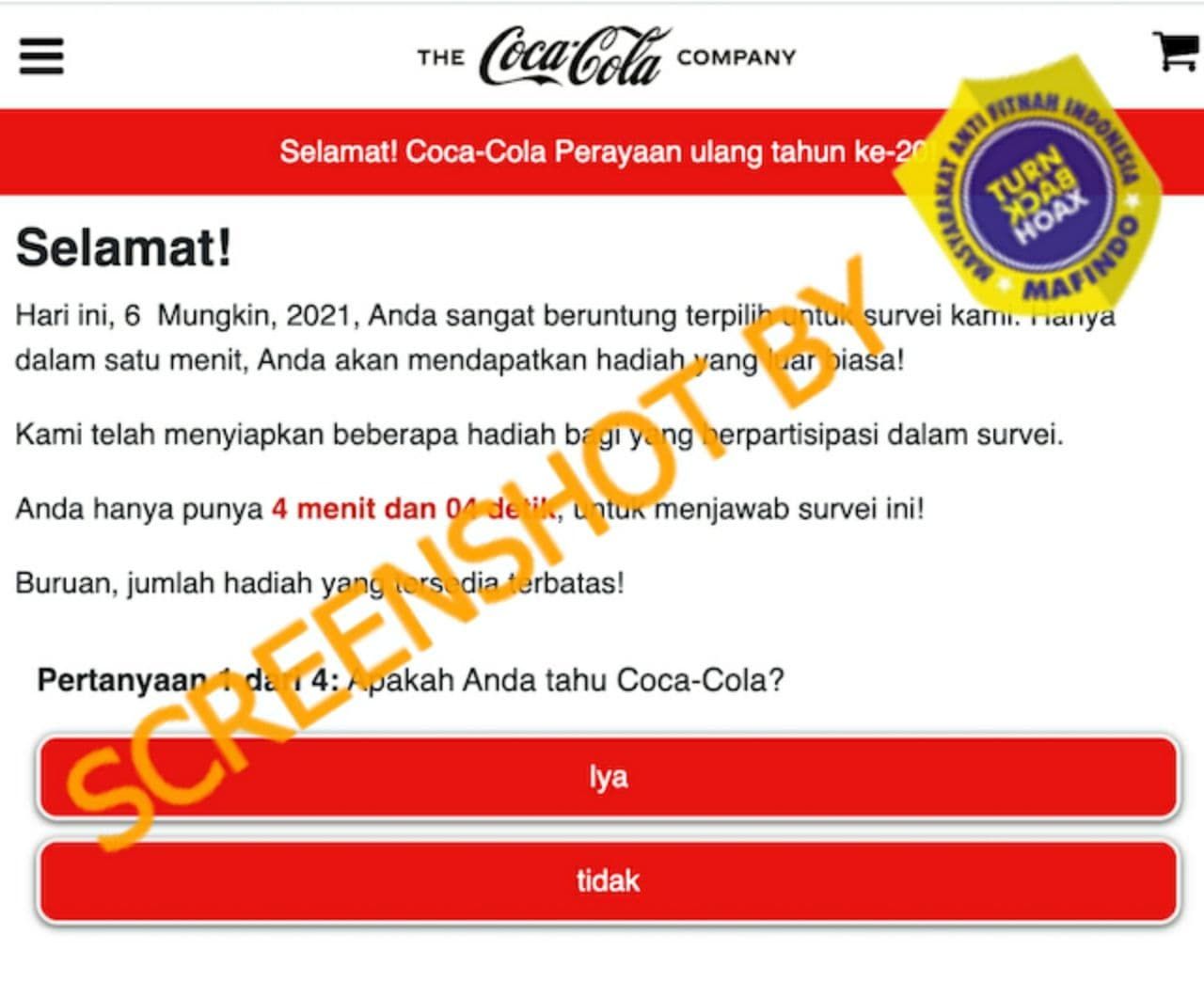 Foto hoaks Coca Cola Bagi-bagi Dana Kejahteraan 