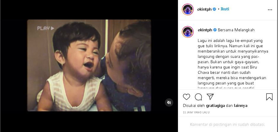 Unggahan Okin dalam Instagramnya