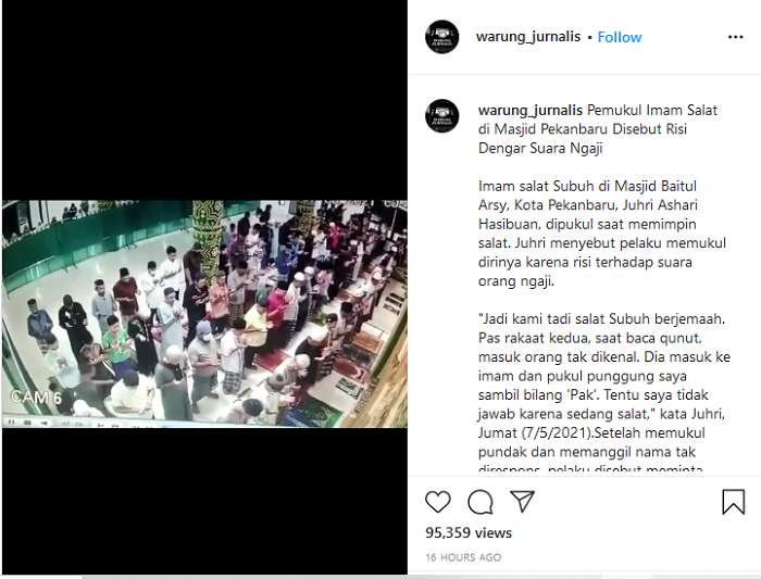 Hasil tangkap layar akun Instagram Warung Jurnalis