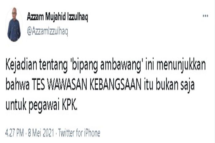 Tangkapan layar cuitan Azzam Mujahid mengenai bipang ambawang Jokowi. 