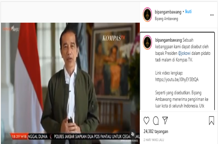 Video Presiden Jokowi saat mempromosikan makanan khas Bipang Ambawang yang diunggah di akun Instagram @bipangambawang.*