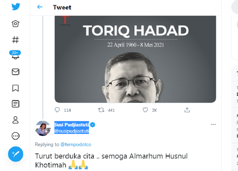 Selamat Jalan Untuk Selamanya Mantan Menteri Susi Pudjiastuti Sampaikan Kabar Duka Meninggalnya Toriq Hadad