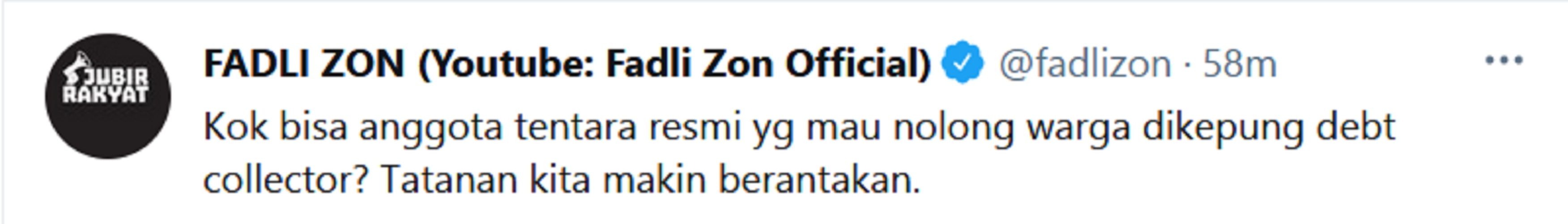 Soal Anggota TNI Dikeroyok Debt Collector, Fadli Zon: Tatanan Negara Berantakan