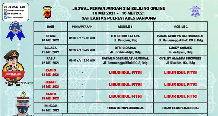 Jadwal SIM keliling Kota Bandung edisi Lebaran 2021