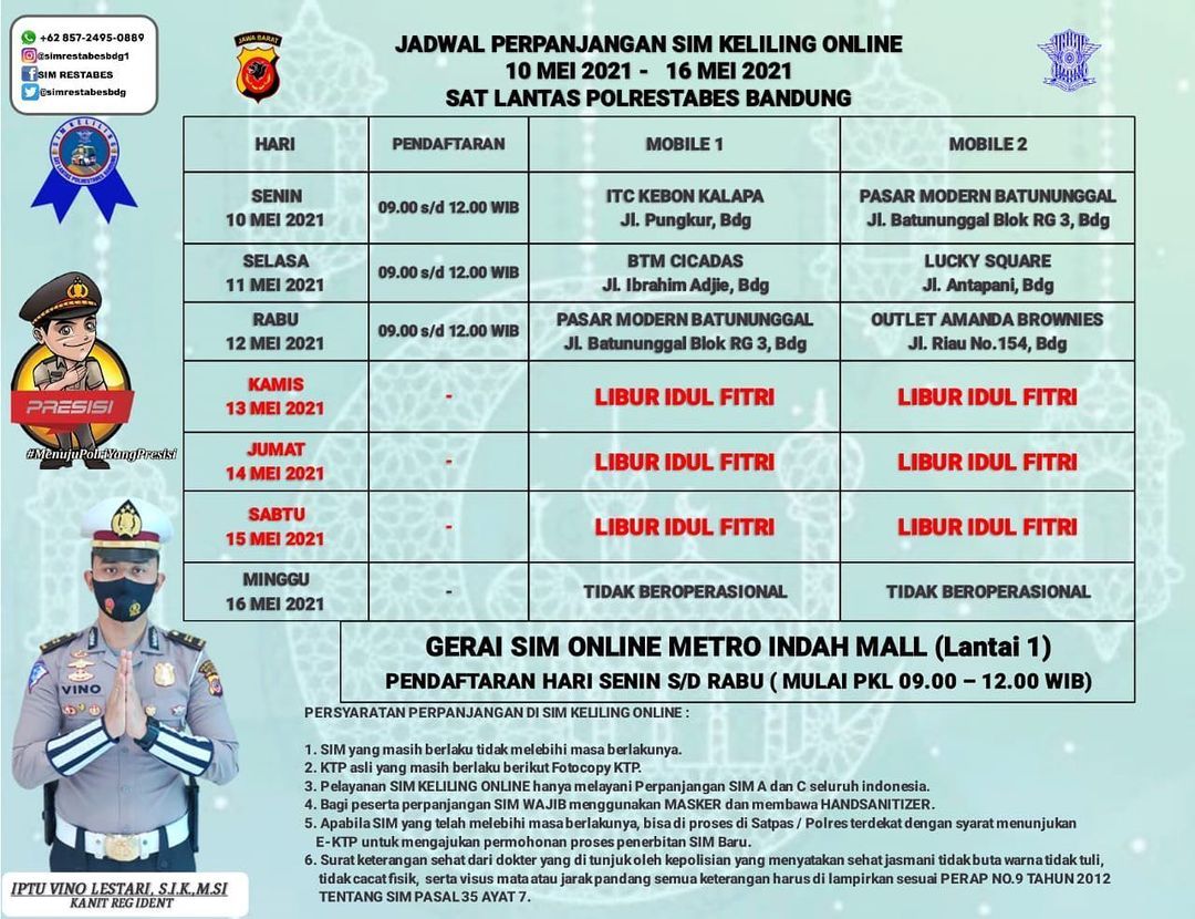Jadwal pelayanan SIM Keliling Kota Bandung Edisi Lebaran 2021