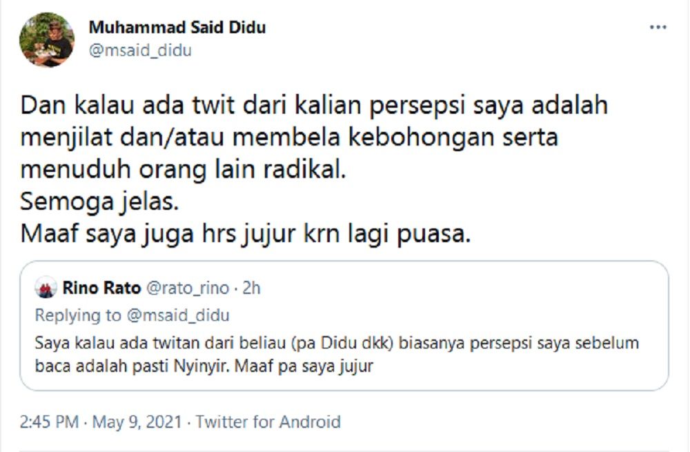 Dianggap Sering Nyinyir Pemerintah di Twitter, Muhammad Said Didu Tuai Kecaman Netizen
