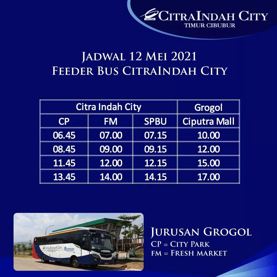Jadwal Feerder Bus CitraIndah City, 12  Mei 2021