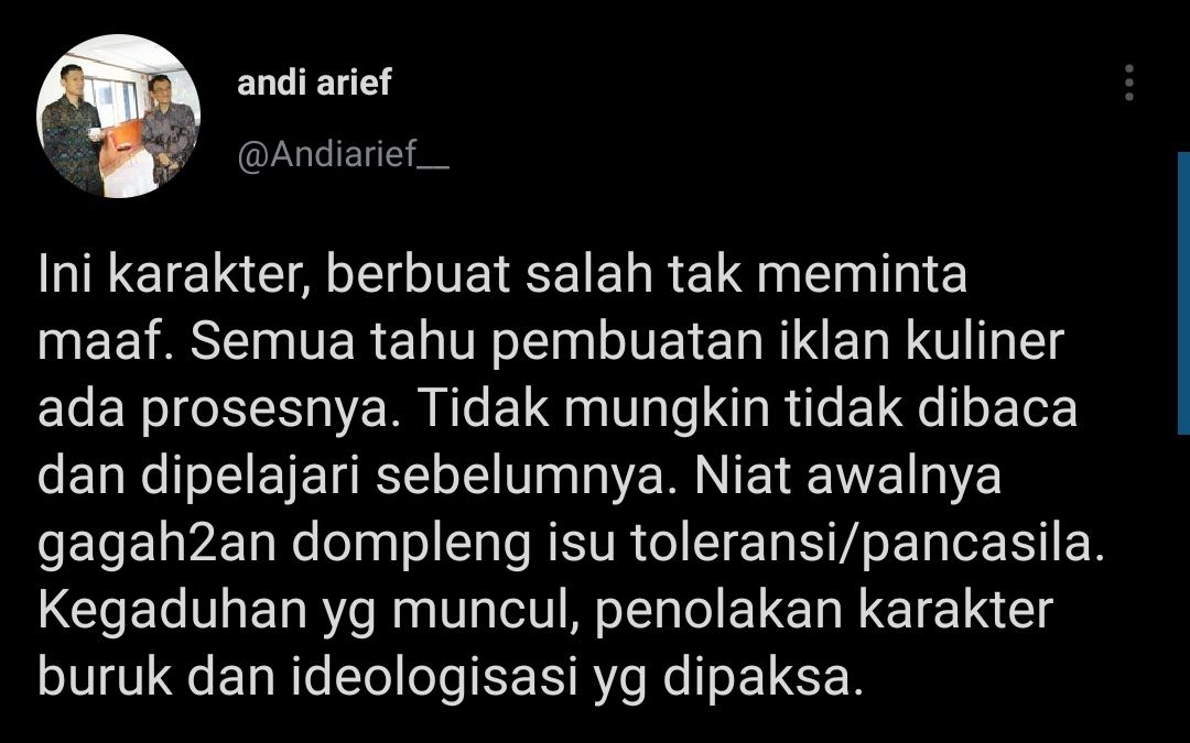 Cuitan Andi Arief yang diduga komentari soal Bipang yang dipromosikan Presiden Jokowi.