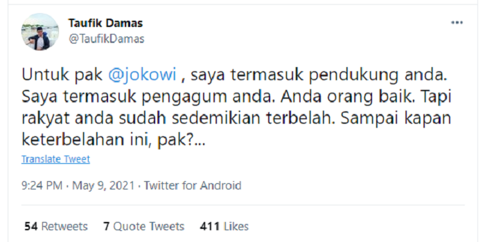Taufik Damas mengaku sebagai pendukung Jokowi dan menanyakan kenapa masyarakat Indonesia terbelah.
