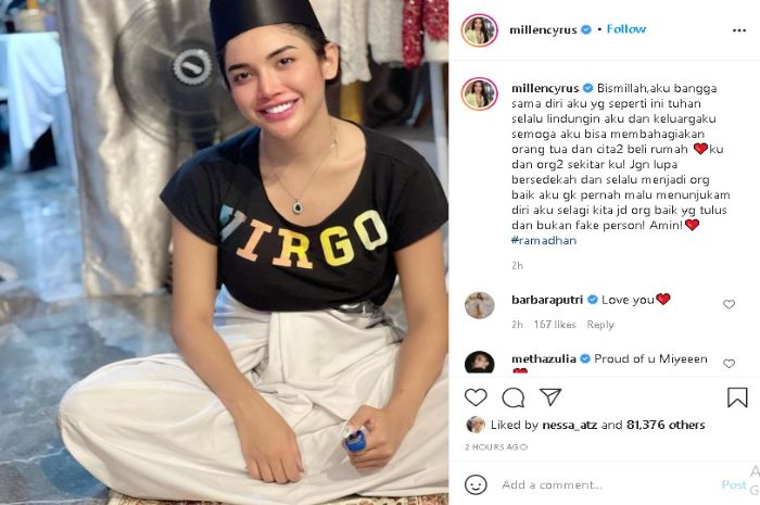 Unggahan foto Millen Cyrus melalui akun Instagramnya. 