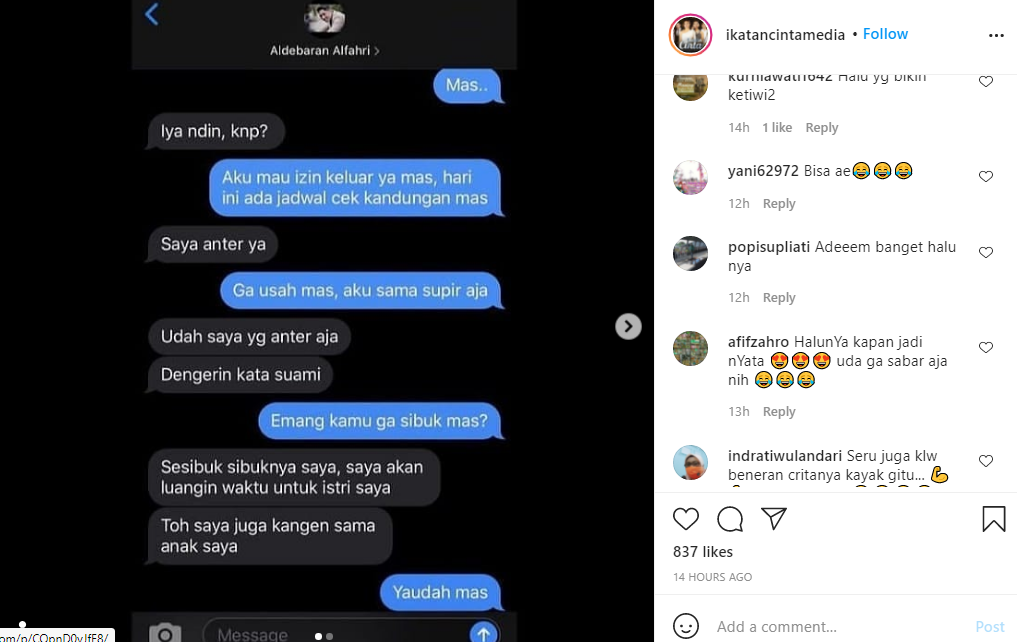 buktiisi chat romantis Andin dan Aldebaran yang tersebar luas di media sosial/Tangkapan layar Instagram/@Ikatancintamedia
