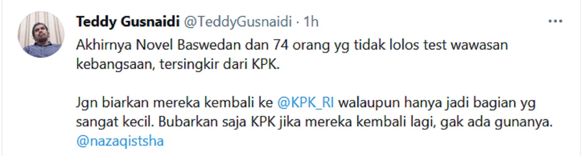 Senang Novel Baswedan Dinonaktifkan, Teddy Gusnaidi: Jangan Biarkan Mereka Kembali ke KPK