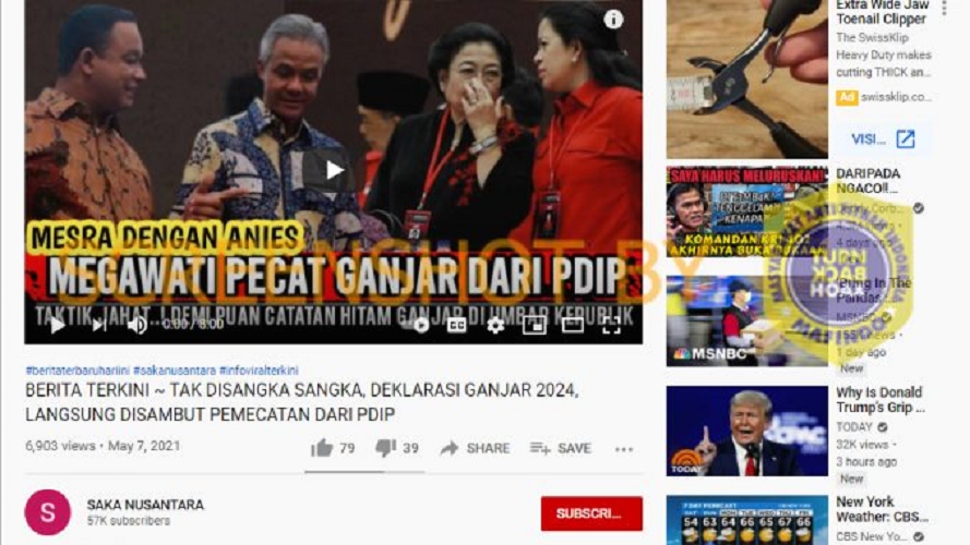 Hoaks yang disebarluaskan kanal YouTube Saka Nusantara yang mengklaim Megawati memecat Ganjar demi kepentingan Puan Maharani.