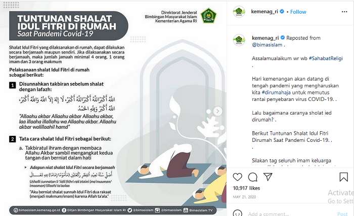 Hasil tangkap layar laman Instagram Kememtrian Agama