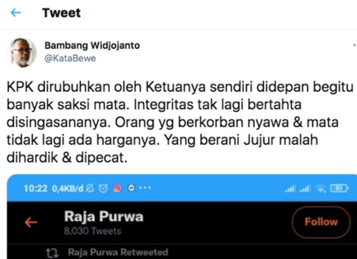 Tangkapan layar cuitan Bambang Widjojanto.