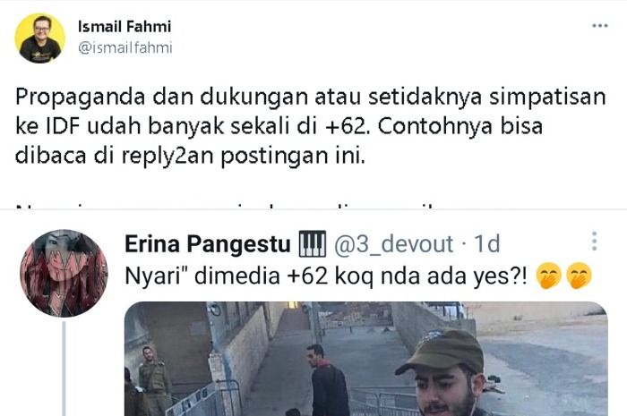 Cuitan Ismail Fahmi menyebutkan bahwa pendukung Israel atau simpatisan IDF sudah banyak di Indonesia.