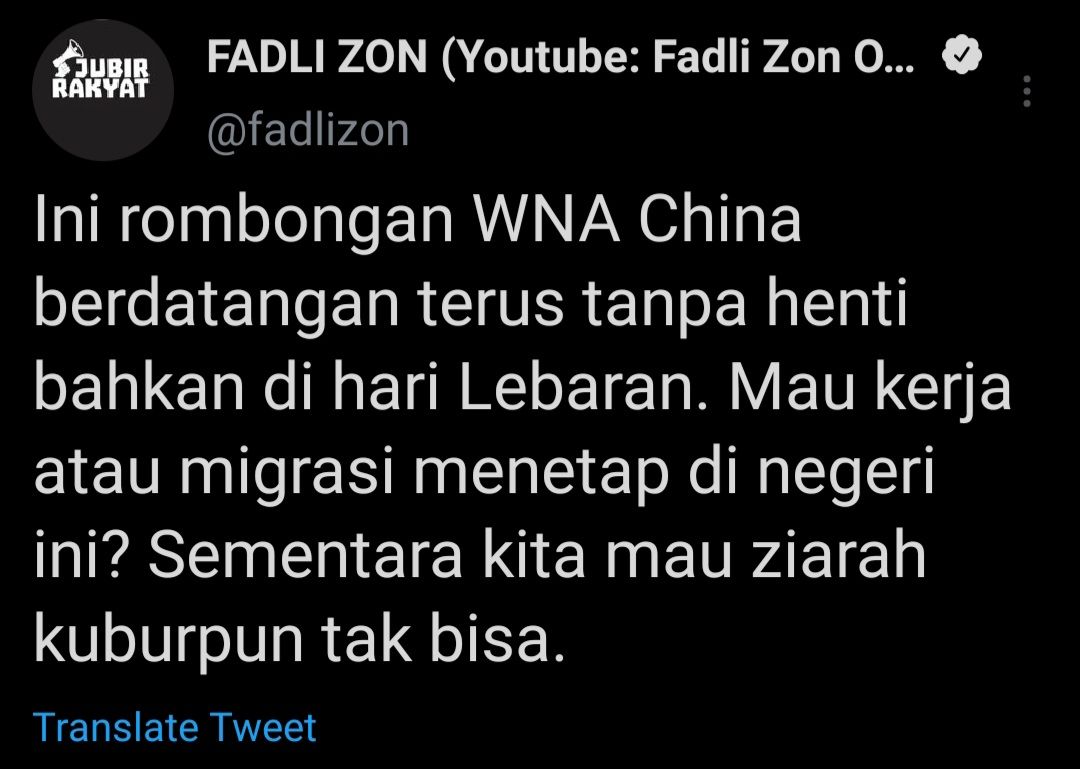 Cuitan Fadli Zon yang soroti masuknya WNA China saat Lebaran dan ziarah ke kuburan dilarang.