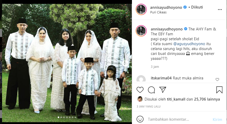 Annisa Pohan dibuat keheranan dengan permintaan sang suami, Agus Harimurti Yudhoyono (AHY) yang meminta dicarikan calana sarung.*