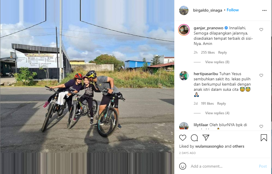 Tangkapan layar komentar Ganjar Pranowo di akun Instagram Birgaldo Sinaga.