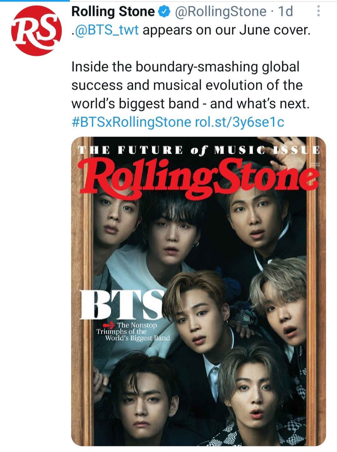 Rolling stones umumkan BTS sebagai cover majalah di bulan Juni