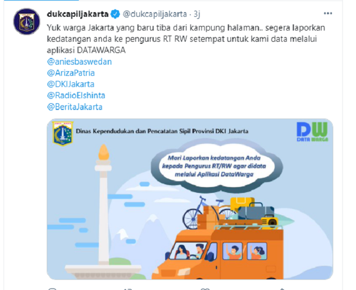 Tangkap layar unggahan Dukcapil DKI Jakarta