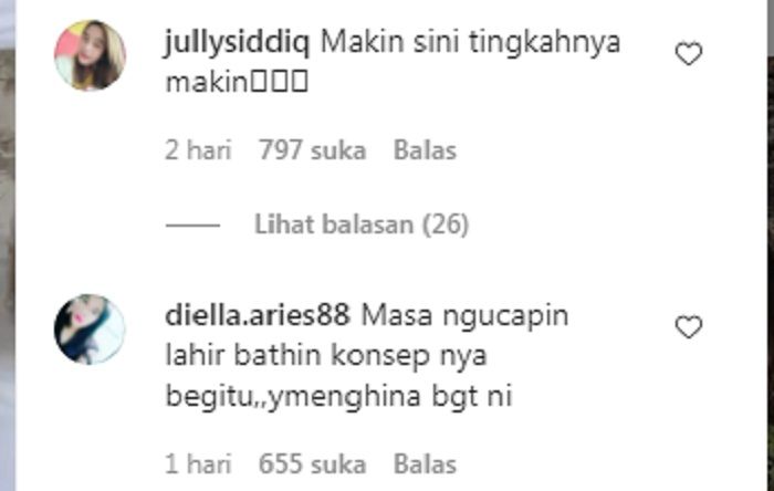 tangkap layar komentar di akun instagram Jessica Iskandar.*