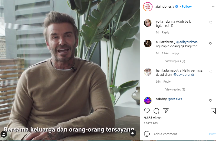 David Beckham Ucapkan Selamat Idul Fitri dengan Bahasa Indonesia, Netizen: Sama2 Beck, Maafin Salah2 Gw Juga 