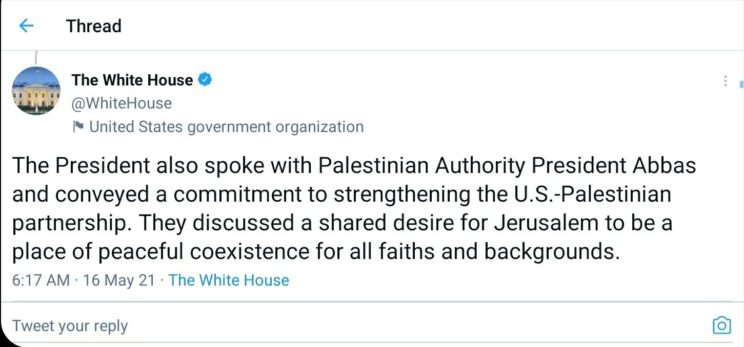 Joe Biden ingin memperkuat kerjasama dengan Palestina.