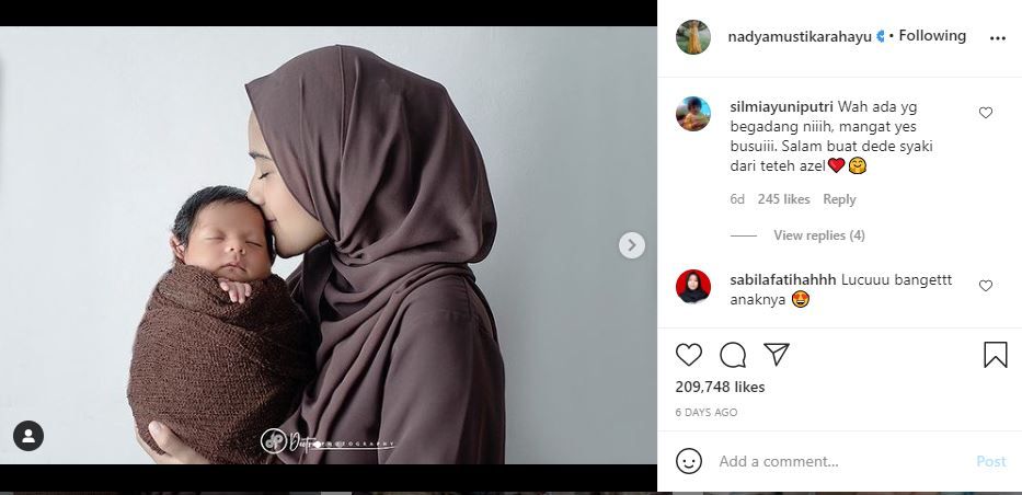 Foto sang suami, Rizky DA, diketahui menghilang dari akun Instagram Nadya Mustika Rahayu. Hanya foto sang anak, Baihaqqi Syaki Ramadhan.*