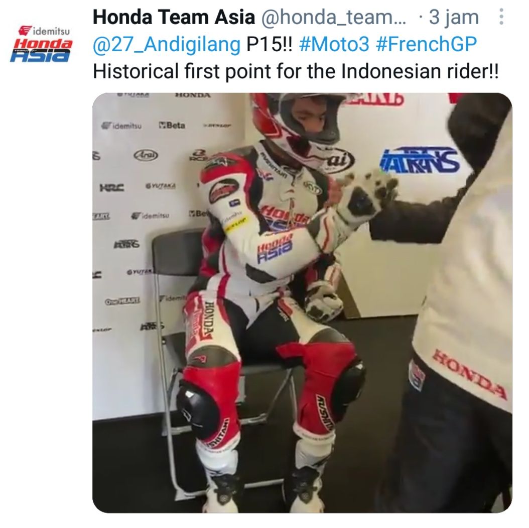 Postingan Honda Team Asia atas poin pertama Andi Gilang di Moto3
