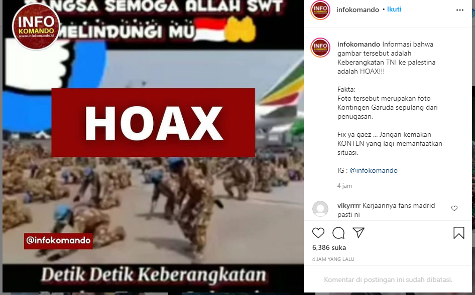 Beredar video berisi Pasukan TNI berangkat ke Palestina./Tangkapan layar Instagram @infokomando