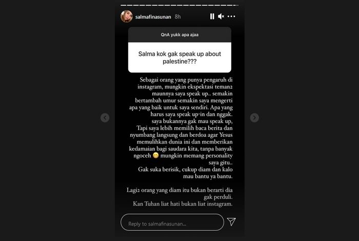 tangkapan layar Instagram Story Salmafina