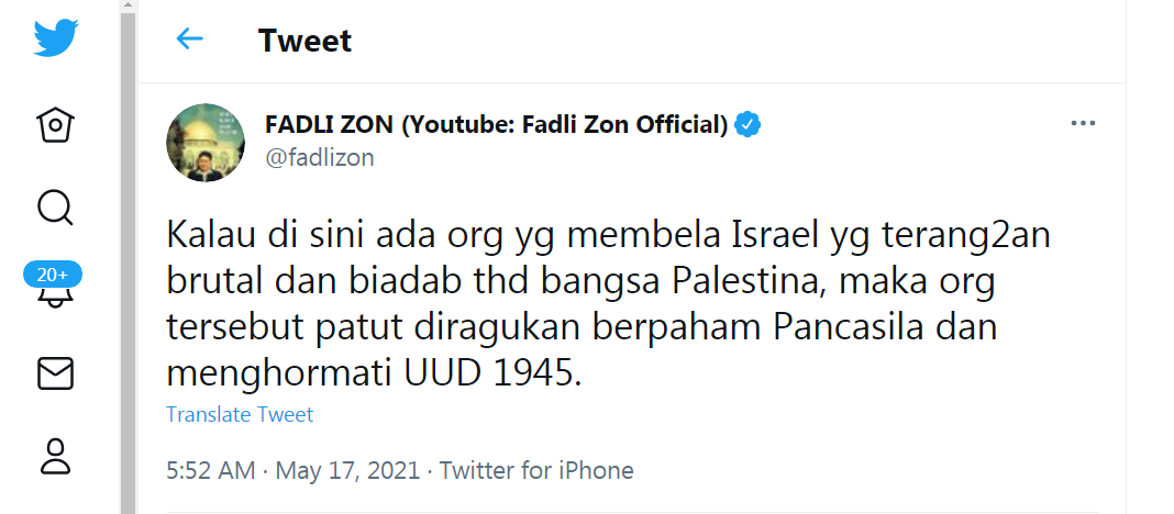Fadli Zon Ragukan Orang Indonesia yang Mendukung Israel Mempunyai Paham Pancasila dan Menghormati UUD 1945