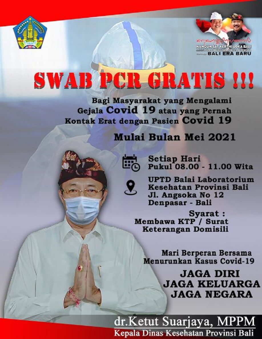 tes SWAB PCR gratis untuk pasien Covid-19 di Pemprov Bali