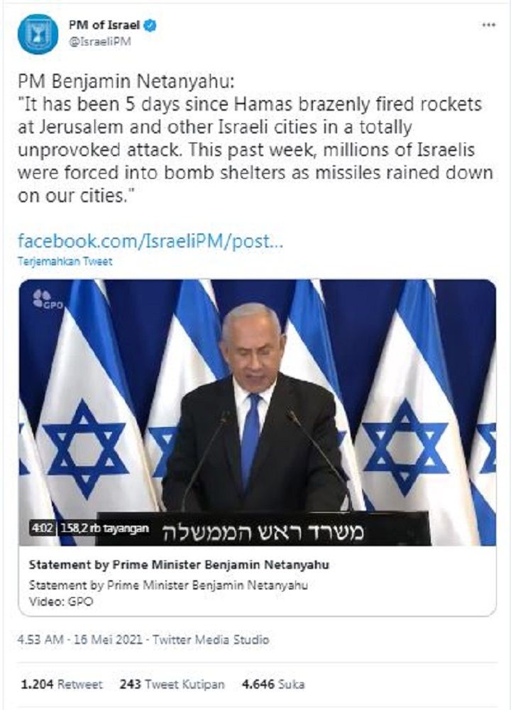 Unggahan Benjamin Netanyahu.