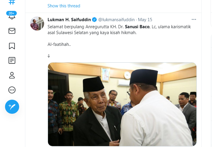 Selamat Jalan Selamanya, Mantan Menteri Agama Lukman H. Saifuddin Sampaikan Kabar Duka wafatnya KH Sanusi Baco