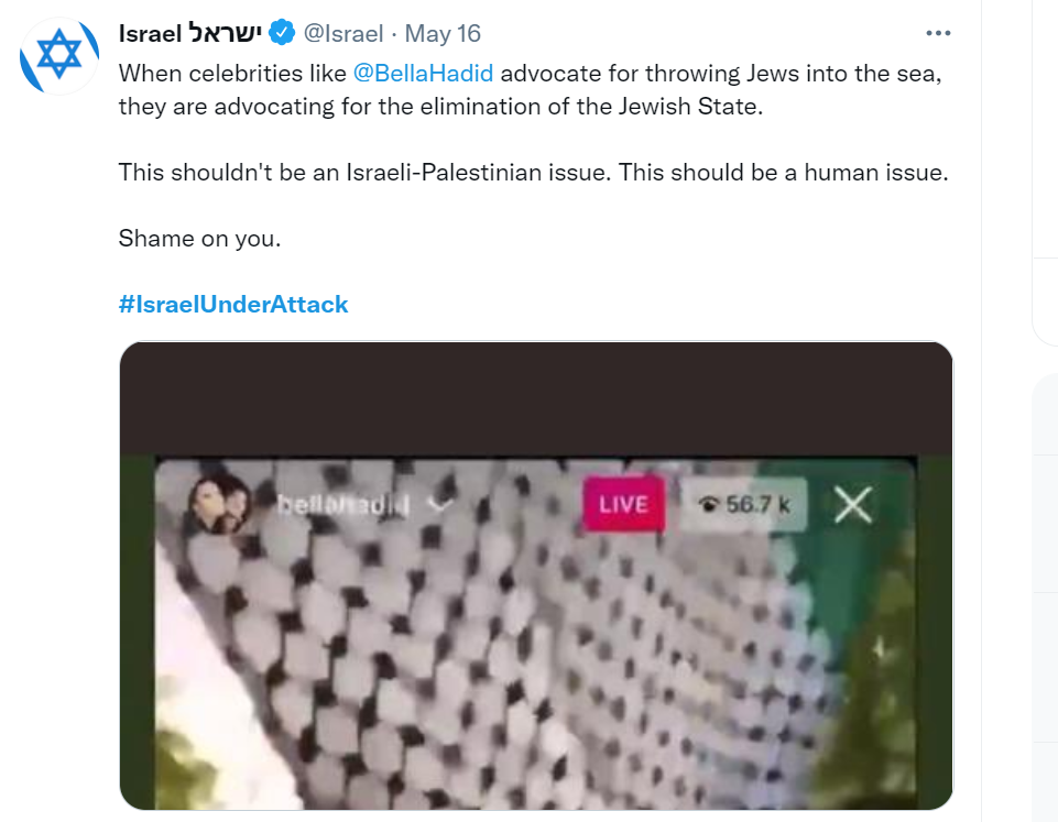 Israel menuding Bella Hadid mempromosikan penghapusan negara Yahudi 